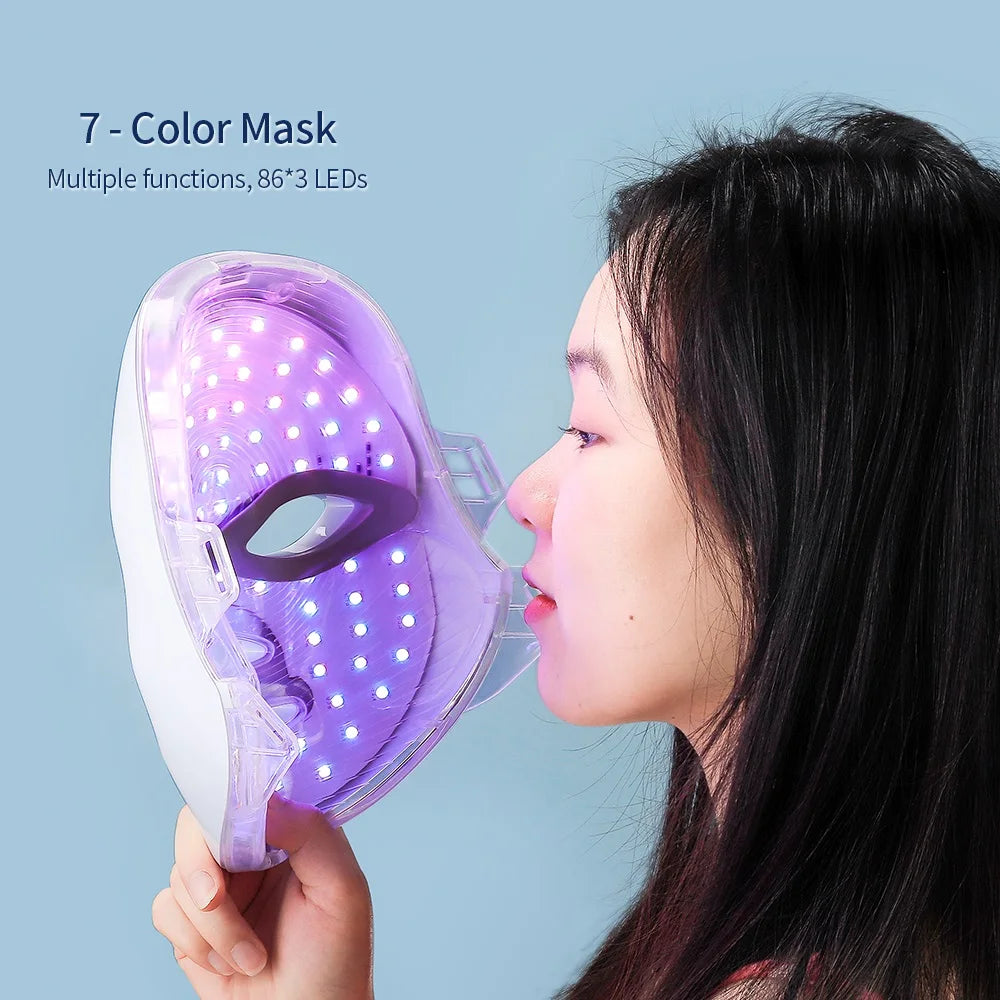 7 Colours Led Facial Mask With Neck Red Light Therapy For Skin Tightening And Anti Aging.