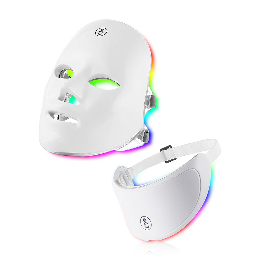 7 Colours Led Facial Mask With Neck Red Light Therapy For Skin Tightening And Anti Aging.
