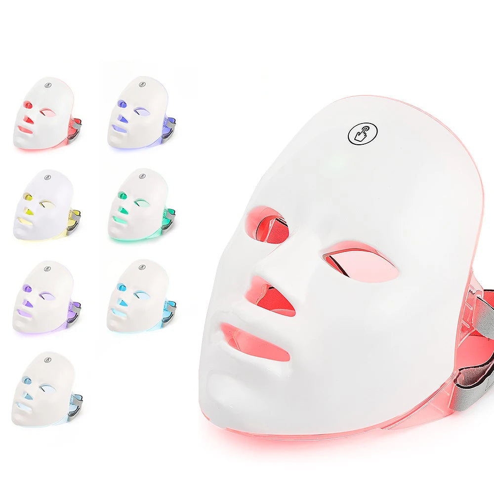 7 Colours Led Facial Mask With Neck Red Light Therapy For Skin Tightening And Anti Aging.