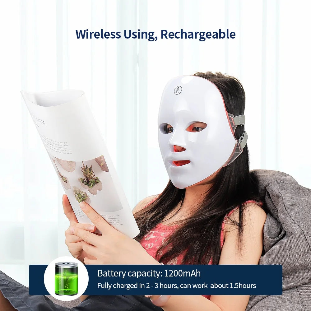 7 Colours Led Facial Mask With Neck Red Light Therapy For Skin Tightening And Anti Aging.