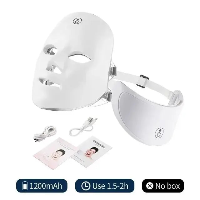 7 Colours Led Facial Mask With Neck Red Light Therapy For Skin Tightening And Anti Aging.
