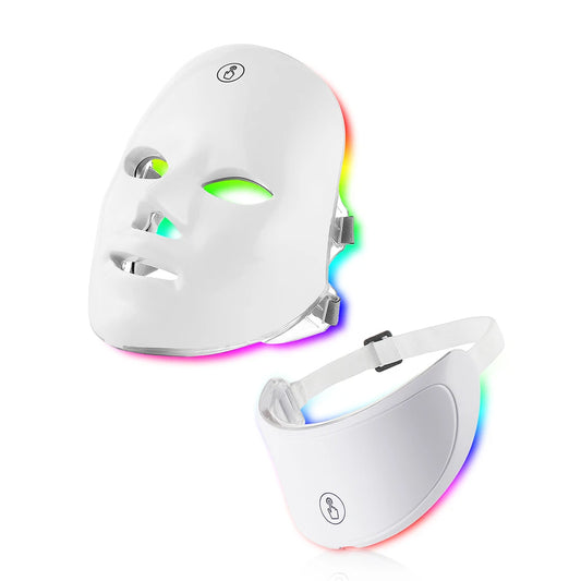 7 Colours Led Facial Mask With Neck Red Light Therapy For Skin Tightening And Anti Aging.