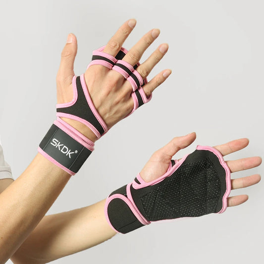 Workout Gloves With Wrist Wraps Anti-Slip Silicone Palm Protection For Women